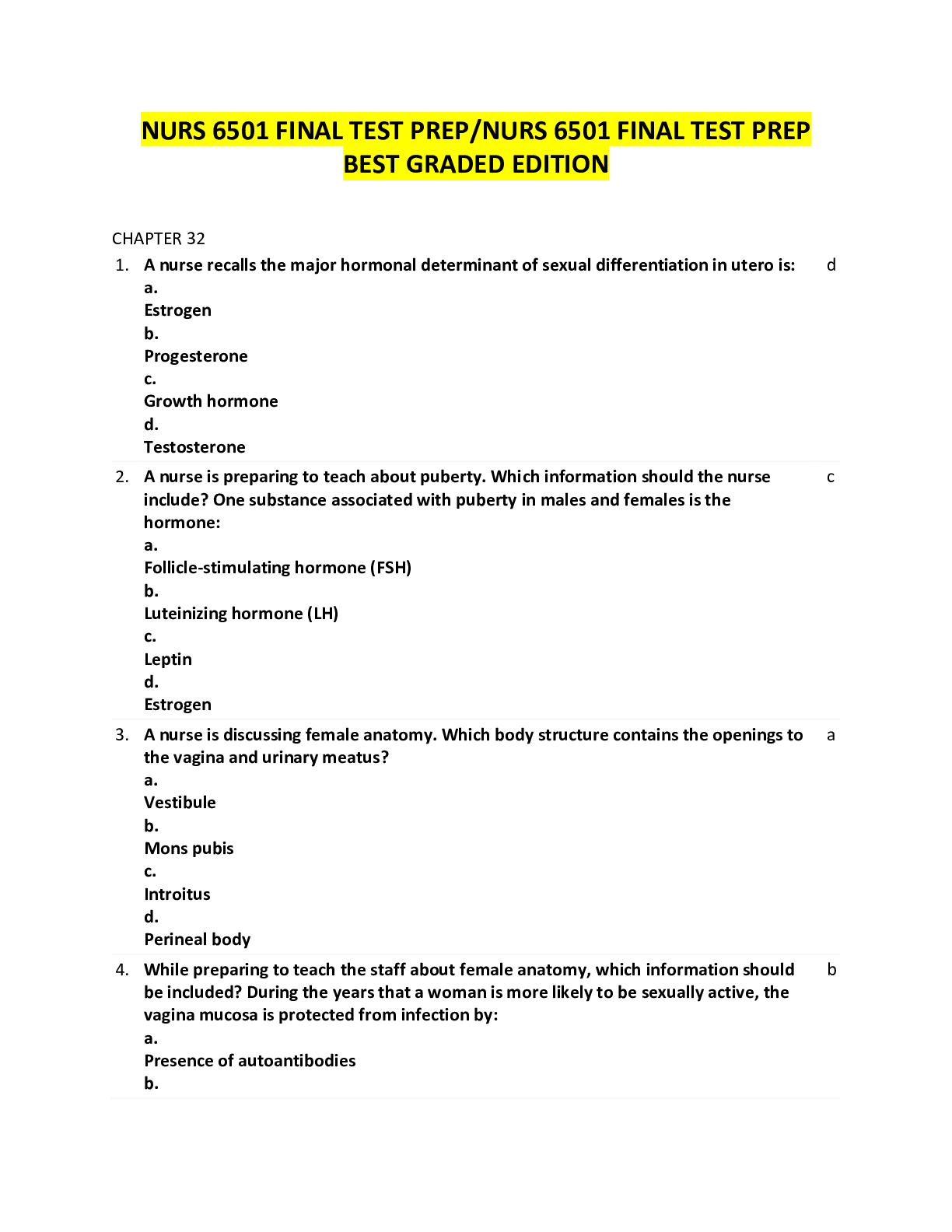 Preview image for NURS 6501 FINAL TEST PREP/NURS 6501 FINAL TEST PREP BEST GRADED EDITION